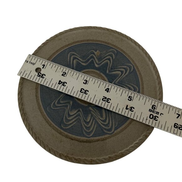 Vintage Jugtown Ware 1995 Stoneware Trivet With Blue & Beige Zigzag Pattern - Picture 5 of 6